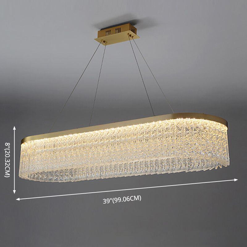 Minimalistic Chandelier Gold Geometric Shaped LED Hanging Island Light with Crystal Shade