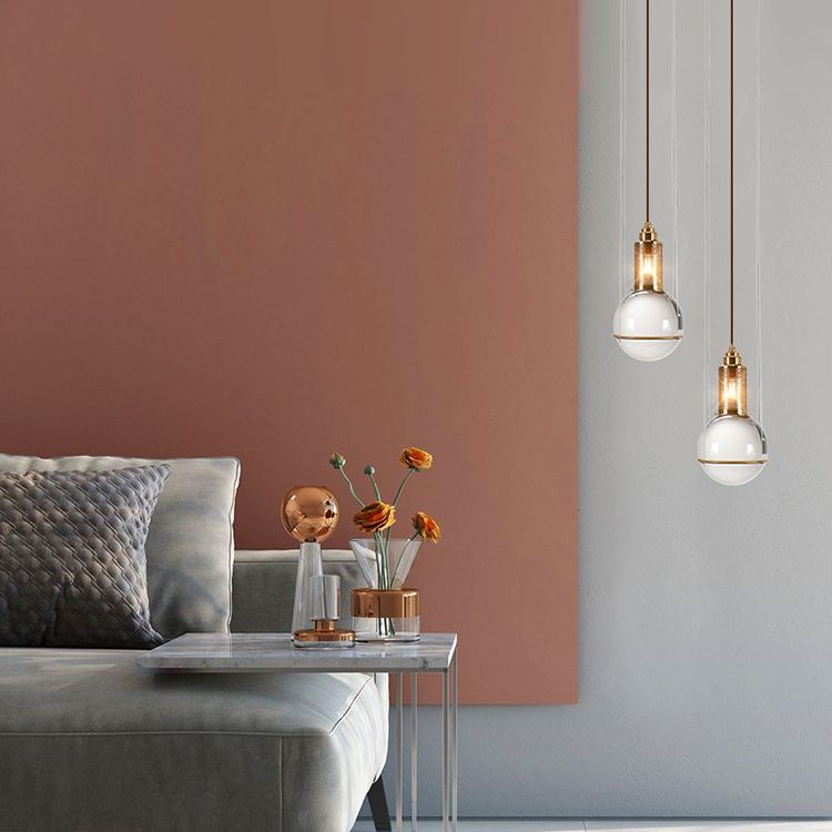 1 Light Pendant Light Modern Minimalist Globe Clear Crystal Shade Hanging Lamp for Living Room