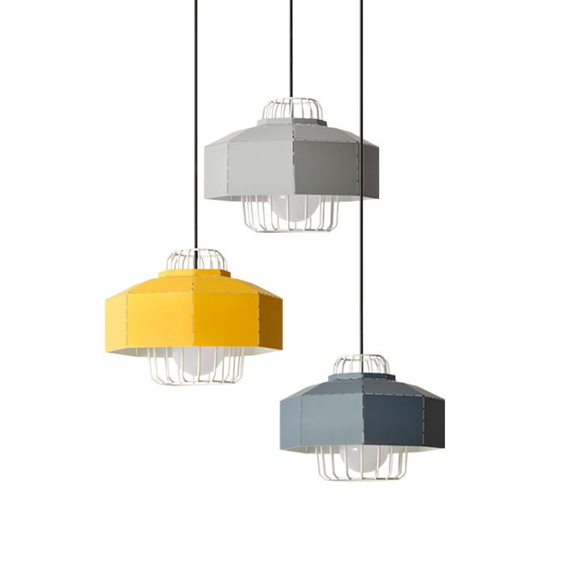 Makkaron facettierte Scheune -Form -Drop -Anhänger Iron 3 Köpfe Wohnzimmer Multi hängendes Licht mit schwarzem runden/linearen Baldachin