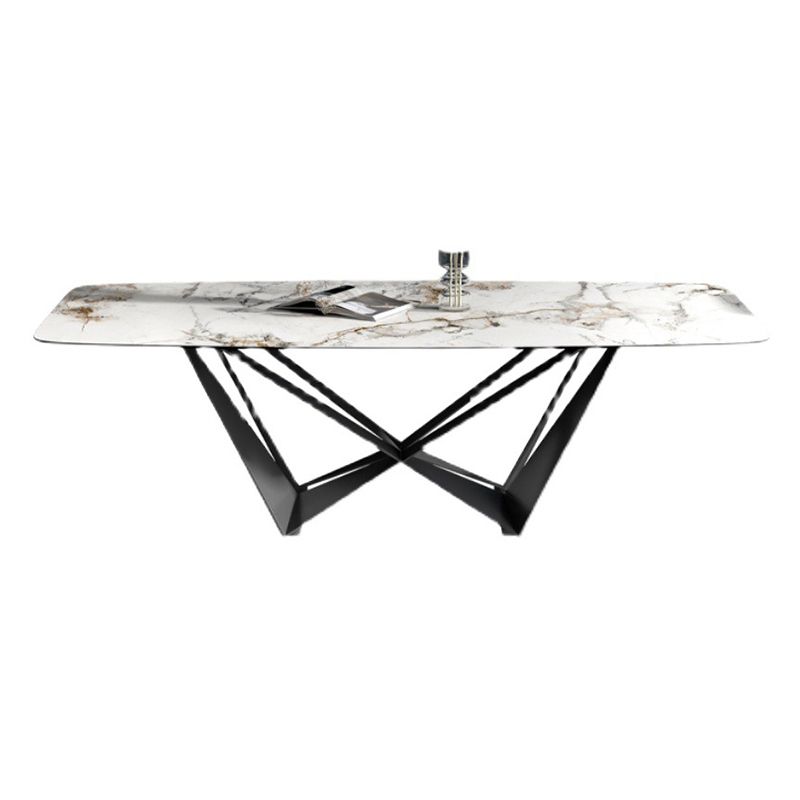 Industrial Style Sintered Stone Table Dining Rectangle Table with Metal Legs for Home Use