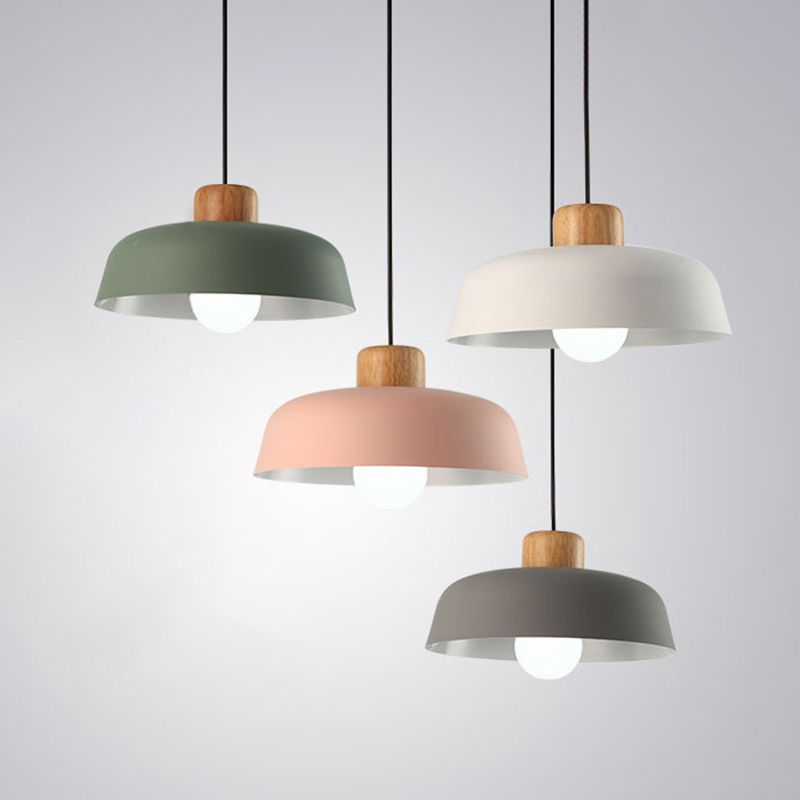 Candelier de lámpara de aluminio de estilo industrial nórdico bandeja de madera de la lámpara de aluminio Luz de dormitorio