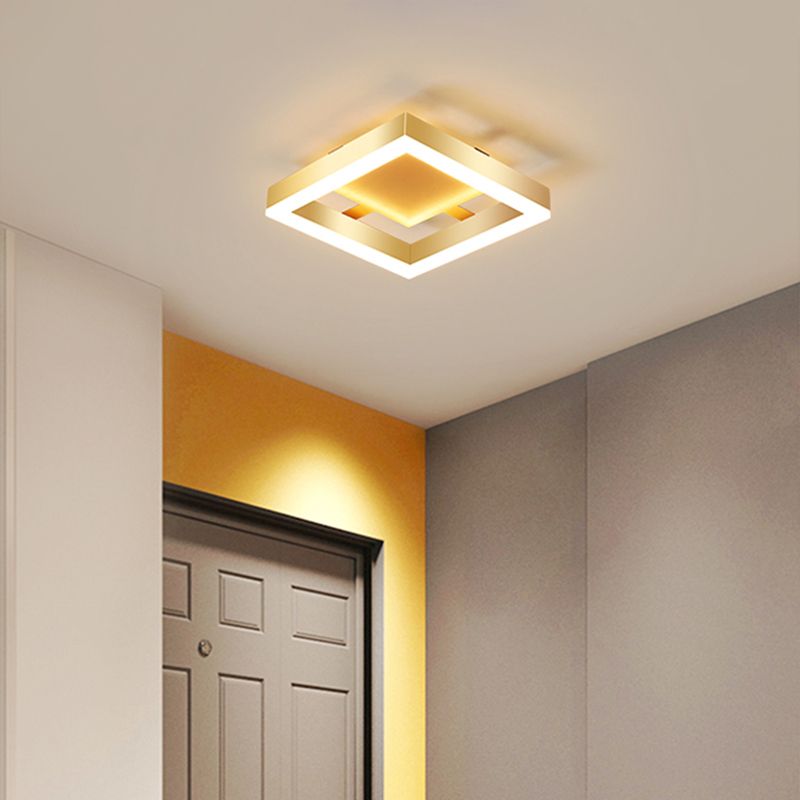 Aluminum Frame LED Ceiling Mount Light Minimalist Gold Finish Flushmount for Corridor