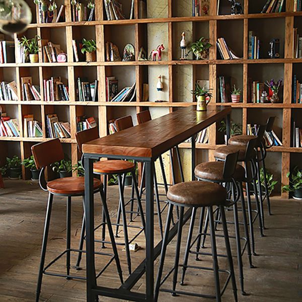 Table de bar à style moderne marron et table de bar à café en fer noir en fer noir
