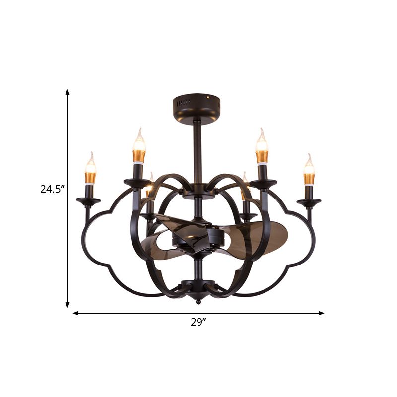 Exposed Bulb Suspension Light Traditional Style Metal 6 Lights Dining Room Chandelier Lighting in Black