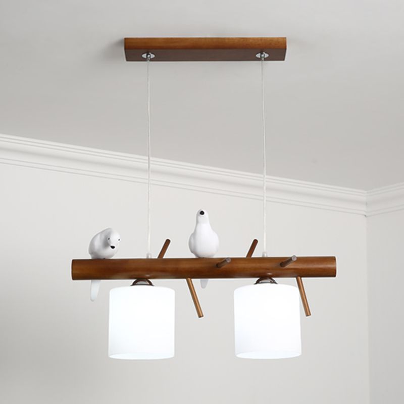 Modern Hanging Light Cylindrical Island Light Fixture with Glass for Dining Room