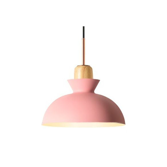 Pink/Yellow/Green Bowl Shade Ceiling Fixture Modern Style Metal 1 Light Dining Table Pendant Light
