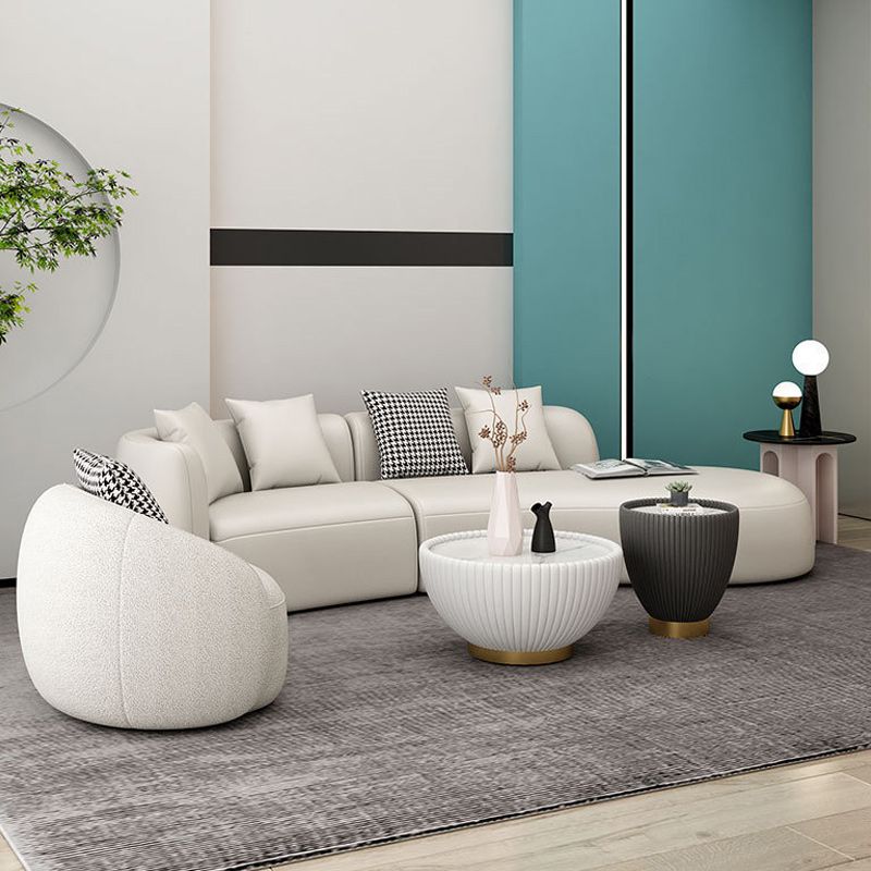 White Curved Seating Tight Back Tuxedo Arm Sofa for Living Room