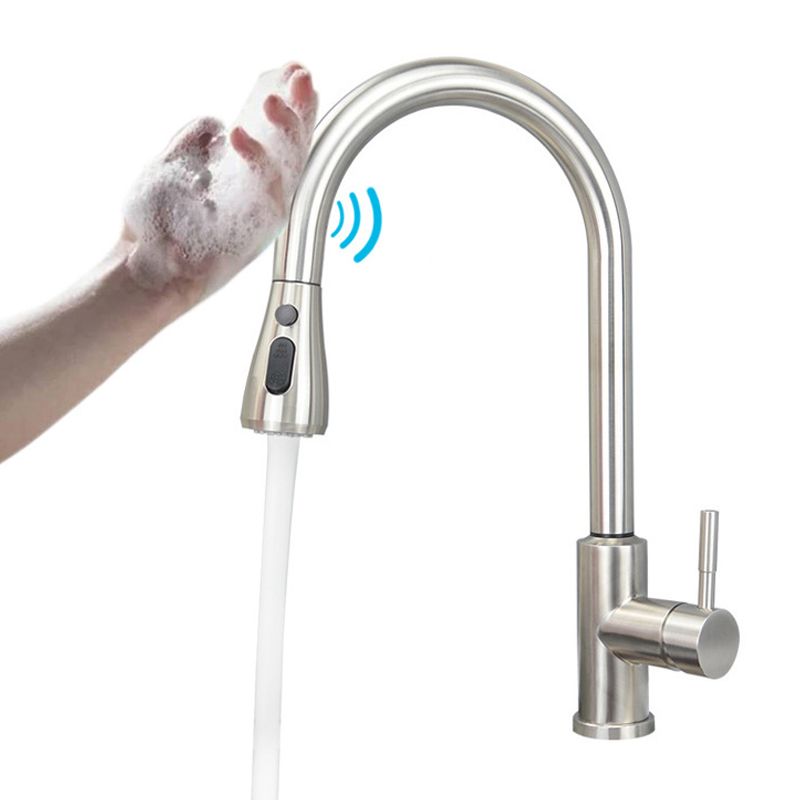 Modern Kitchen Sink Faucet Swivel Spout High Arch Touch Sensor with Pull down Sprayer