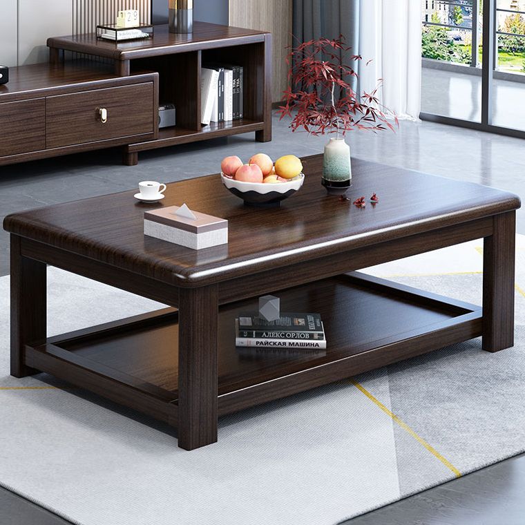 16"H Mid-Century Modern Coffee Cocktail Table with Storage Shelf