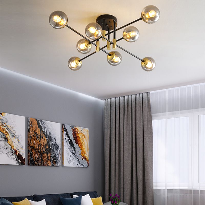 Modern Nordic Globe Semi Flush Mount Electroplate Iron Ceiling Light with Glass Shade