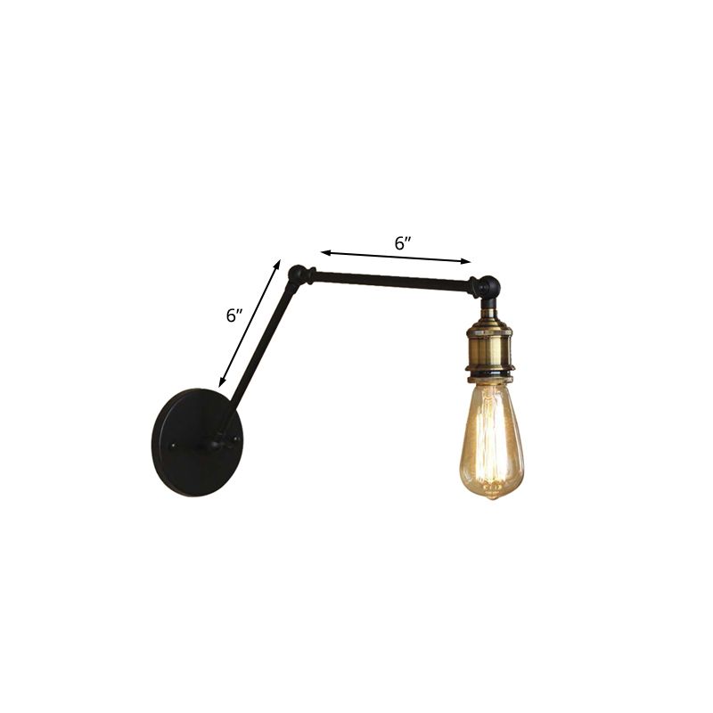 Industrial Open Bulb Sconce Lighting with Swing Arm 1 Light Metallic Wall Lamp in Brass/Black for Living Room