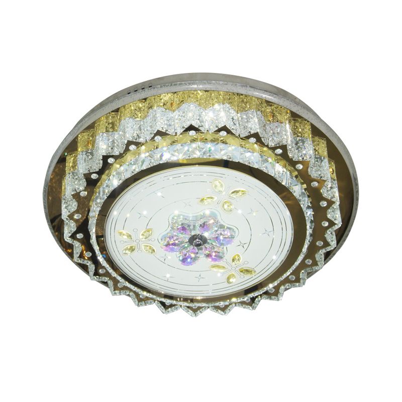 Crystal Blocks Round Flush Mount Contemporary LED Bedroom Ceiling Fixture in Stainless-Steel