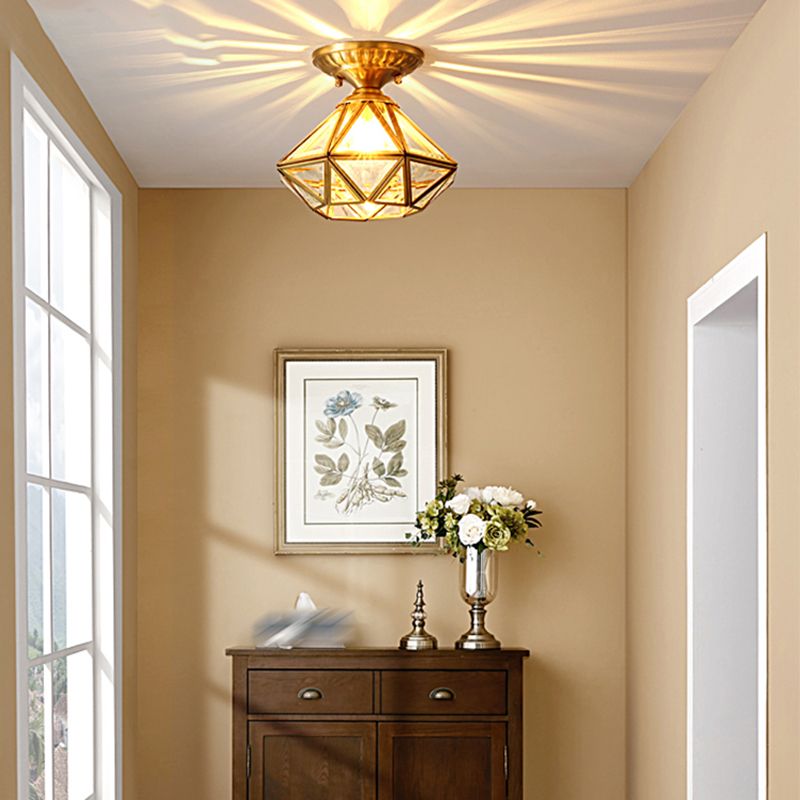Brass Shaded Semi Flush Ceiling Light Vintage Glass Aisle Ceiling Mounted Light