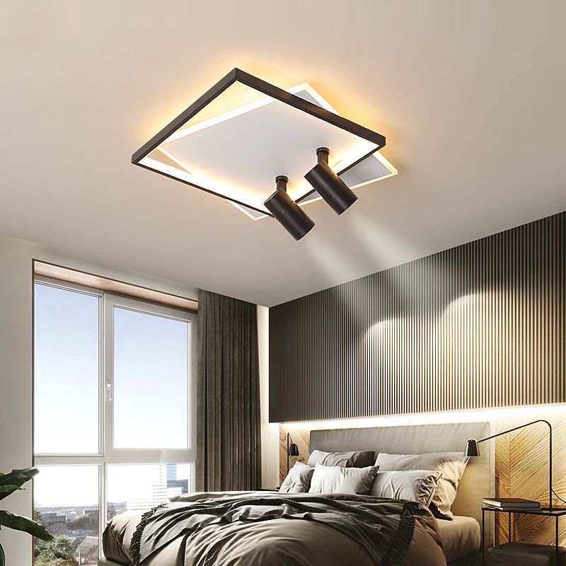 Modern Style Metal Ceiling Mounted Fixture Living Room Flush Light with 2 Spotlights