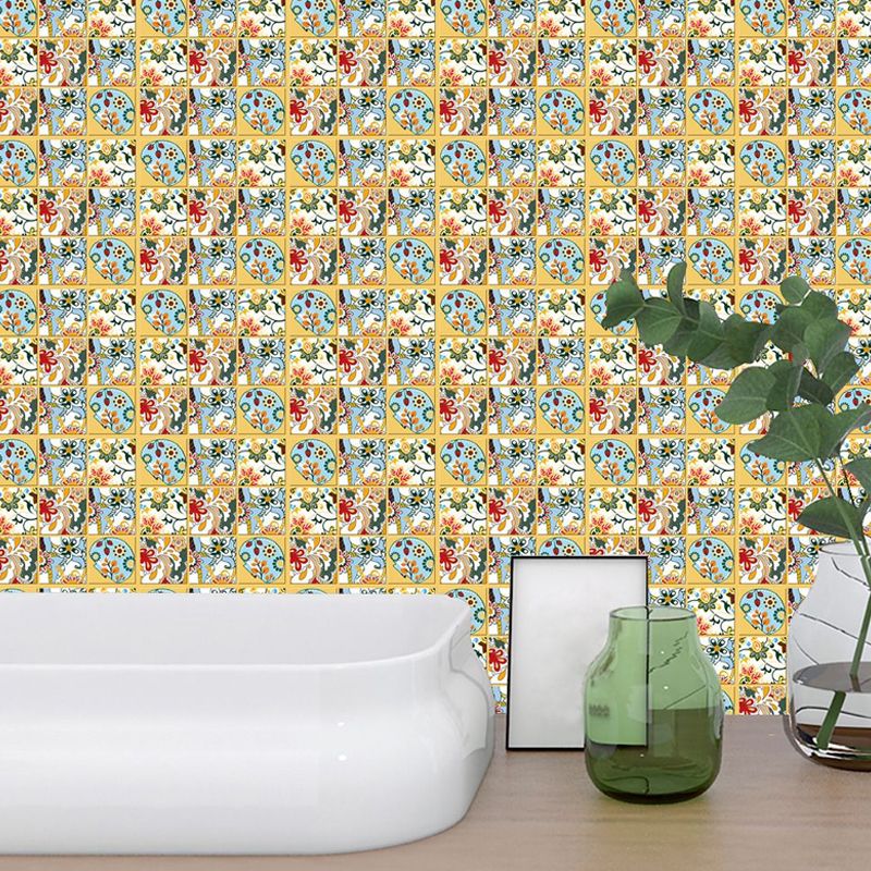 Exotic Floral Print Wallpaper Panels for Kitchen Mosaic Tile Stick On Wall Decor, 7.2-sq ft