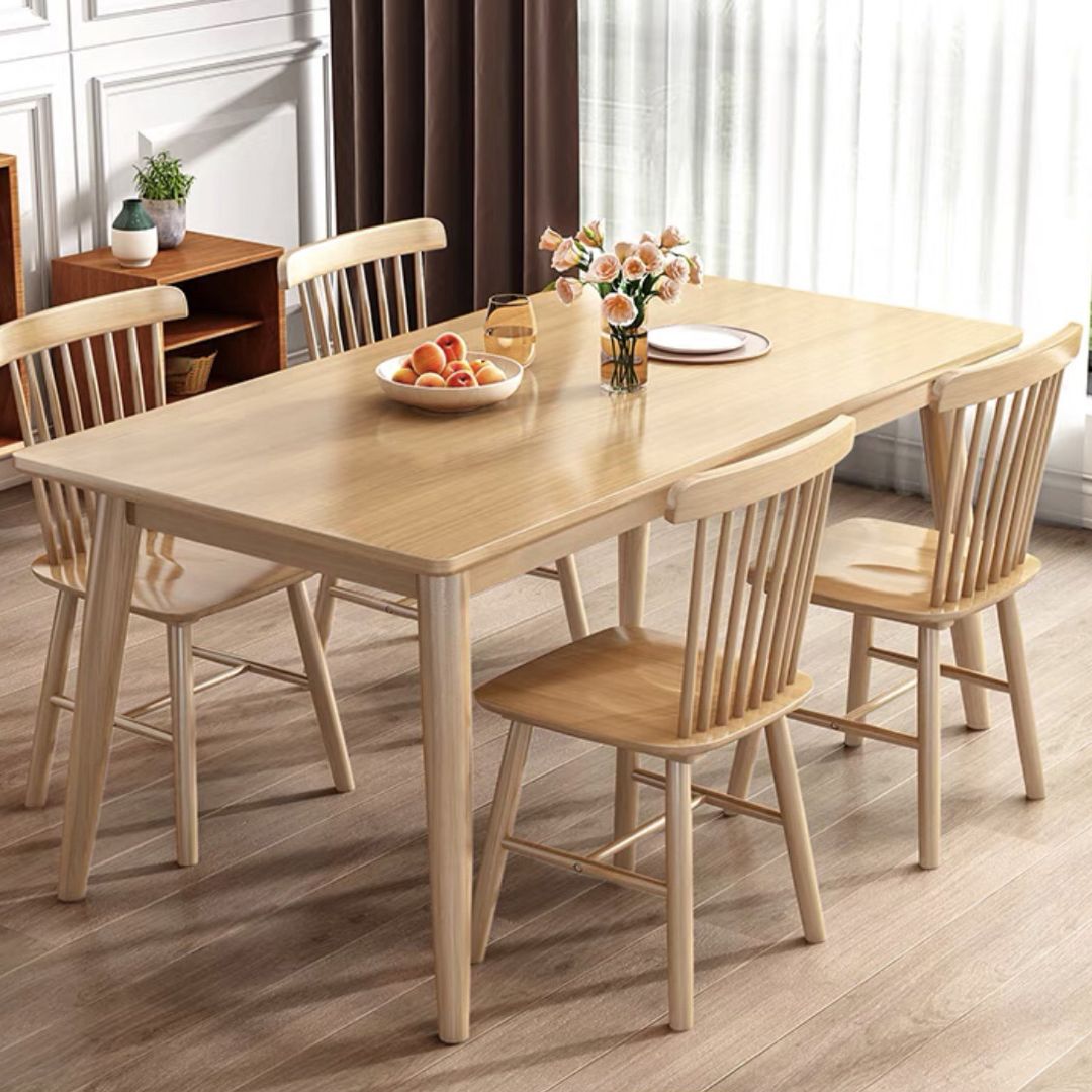 Minimalist Style Solid Wood Dining Table Set of Rectangle Shape Formal Dinette Set