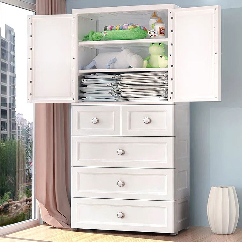 White and Grey Wardrobe Armoire Contemporary Plastic Wardrobe