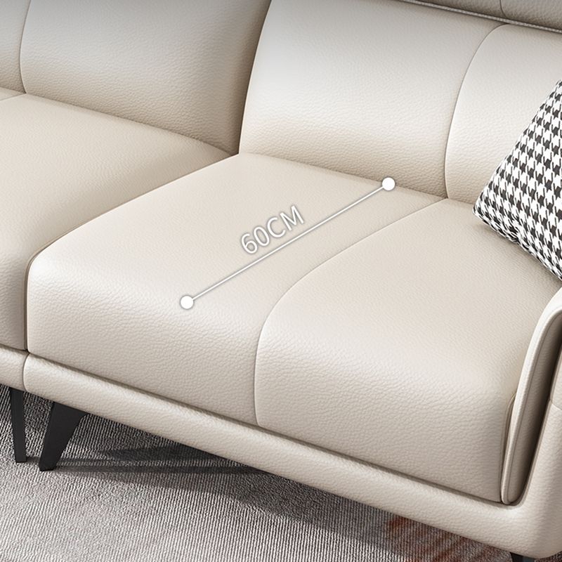 38.58 " H White Faux Leather Sewn Pillow Back Flared Arm Sofa