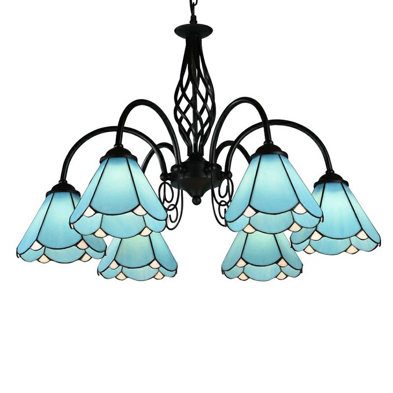 Blaues Glas Blumenkronleuchter leichter Mittelmeerschwarz Deckenhängung Lampe für Wohnzimmer