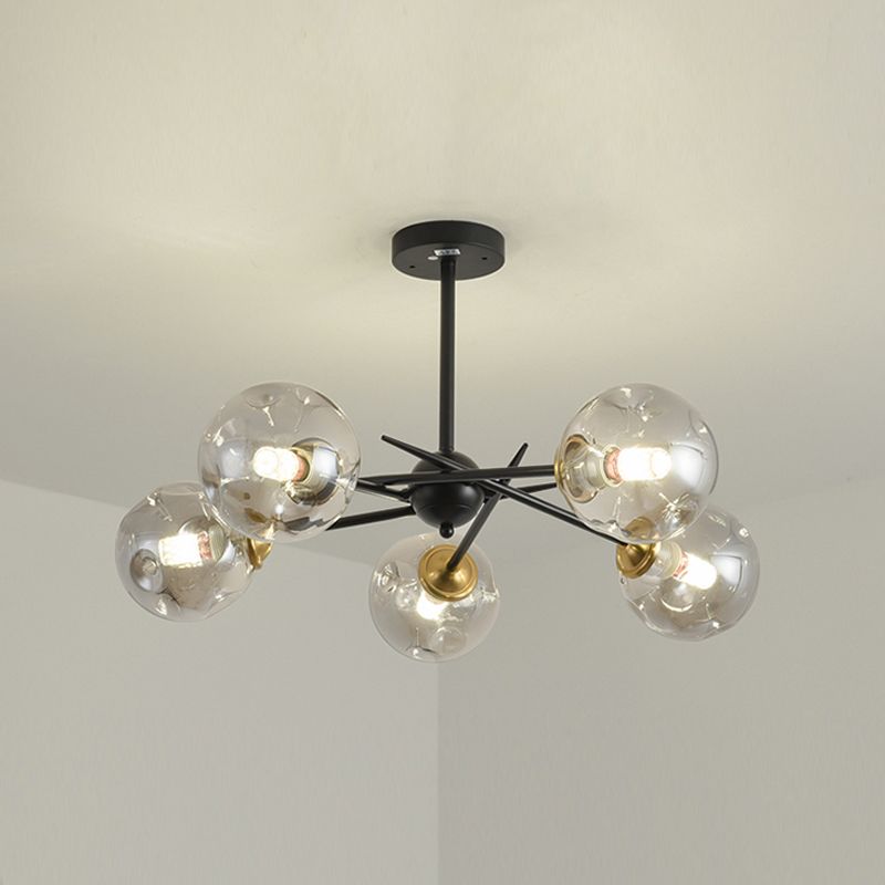 Modern Style Chandelier Light Fixture Globe Shape Glass Hanging Light for Living Room