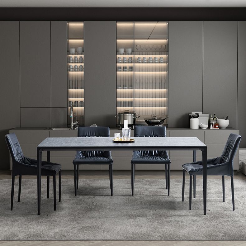 Modern Sintered Stone Black Dining Set with Rectangle Table and Black Legs Kitchen Dining Set