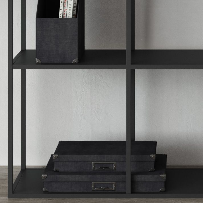 Modern Style Open Back Bookcase Metal Frame Bookshelf in Black
