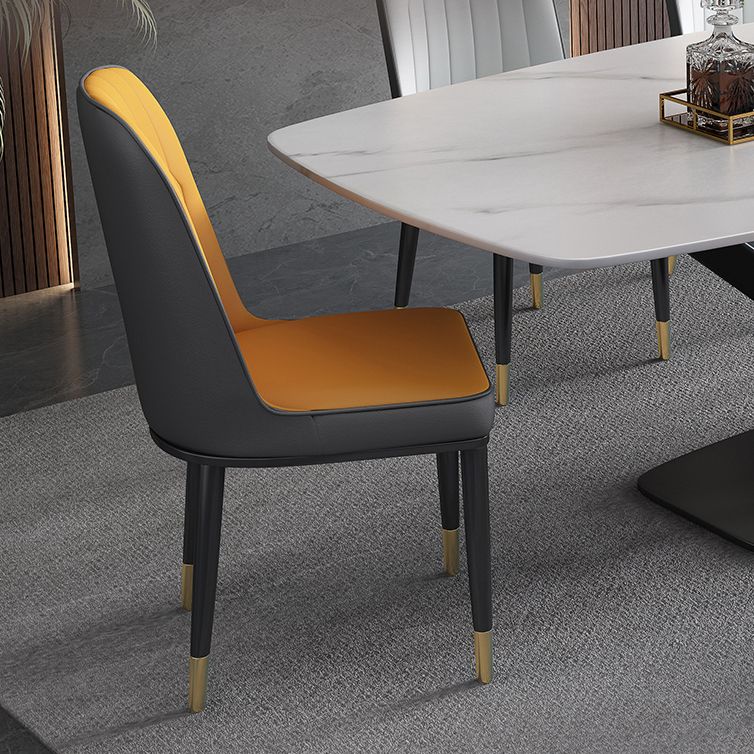 Sintered Stone Top Dining Table Modern Rectangle Table with Metal Pedestal