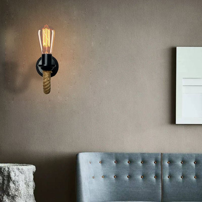 Modern Rope Wall Sconce Linear Shape Metal Wall Light for Bedroom in Black