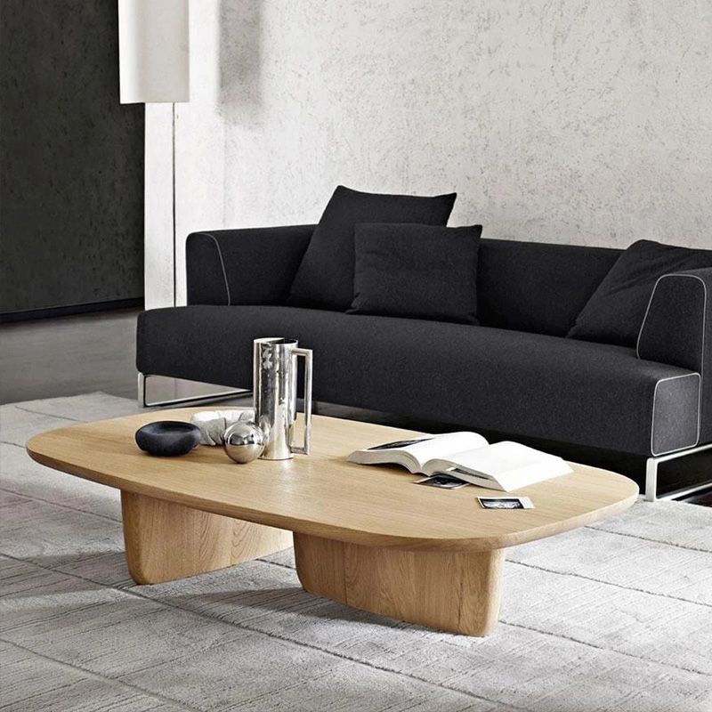 Modern Elliptical Pine Wood Coffee Cocktail Table with 2 Legs