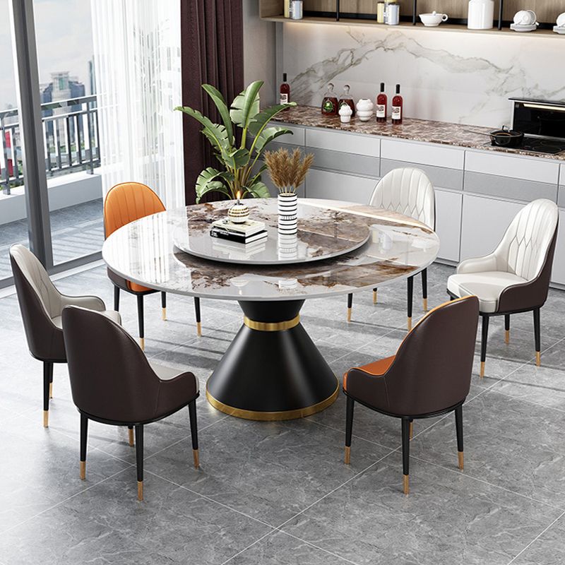 Hedendaagse ronde eettafel gesinterde stenen tafel met zwarte voetstukbasis, 51.2 "l x 51.2" w x 30 "h