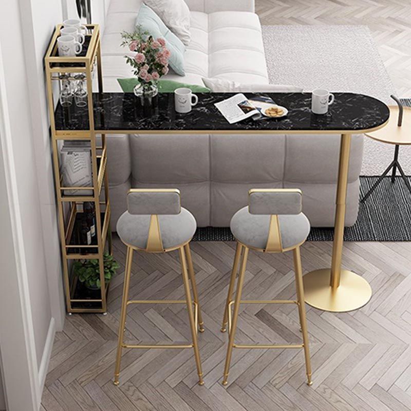 Contemporary Bar Table Stone Top Indoor Bistro Table with Storage Rack