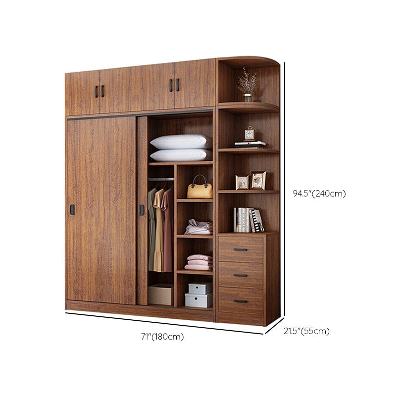 Artificial Wood Wardrobe Brown Wardrobe with Sliding Doors for Bedroom
