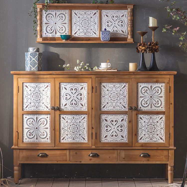 Industrial Wooden Cabinet with Turned Legs and Drawers in Brown