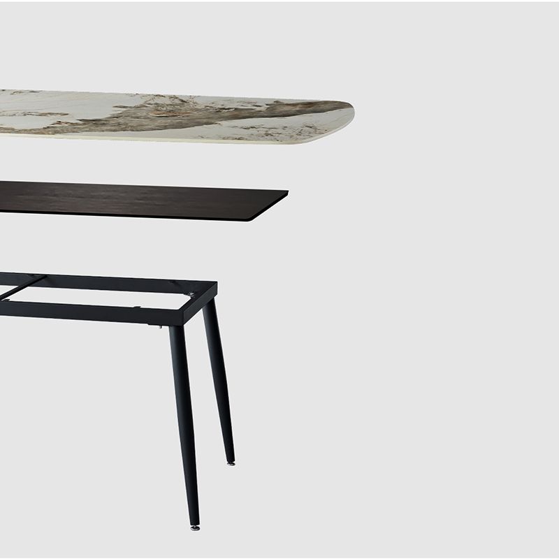 Matte Finish Stone Rectangular Dining Table 4 Legs Furniture with Steel Base
