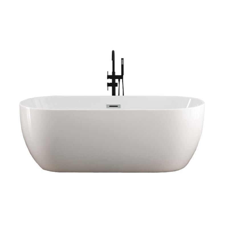 White Stand Alone Bath Modern Oval Soaking Acrylic Back to Wall Bathtub