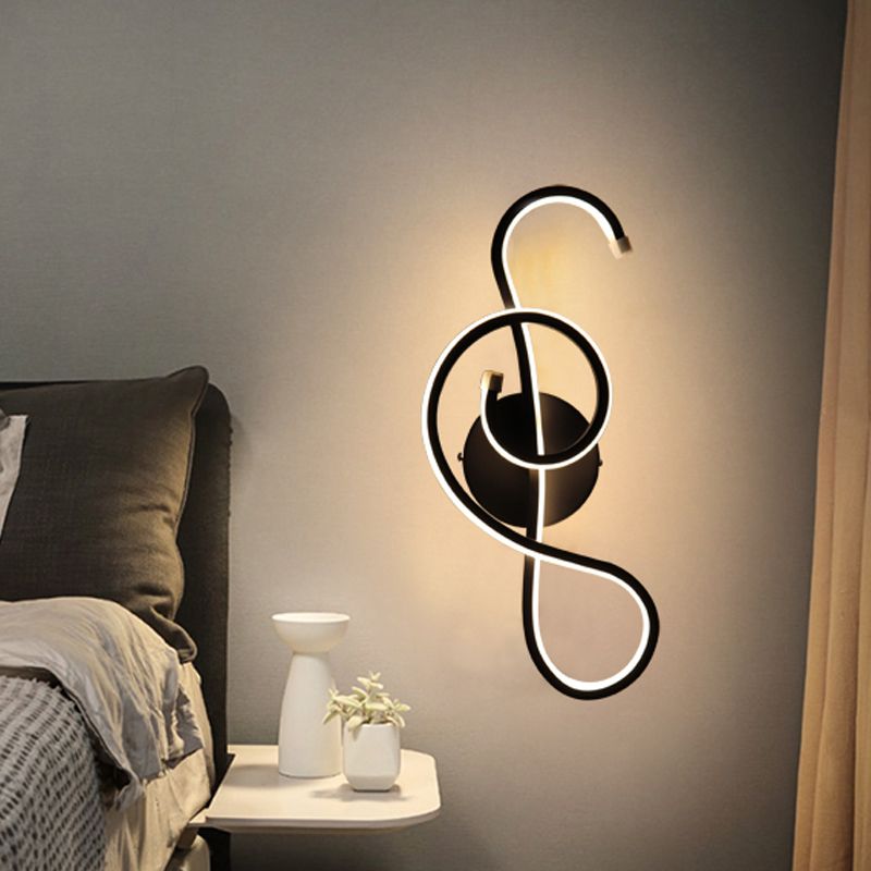 Minimalistische LED -Wandleuchten schwarz/weiße wellige/musikalische Note/gebogene Wandhalterung mit Acrylschatten für Schlafzimmer
