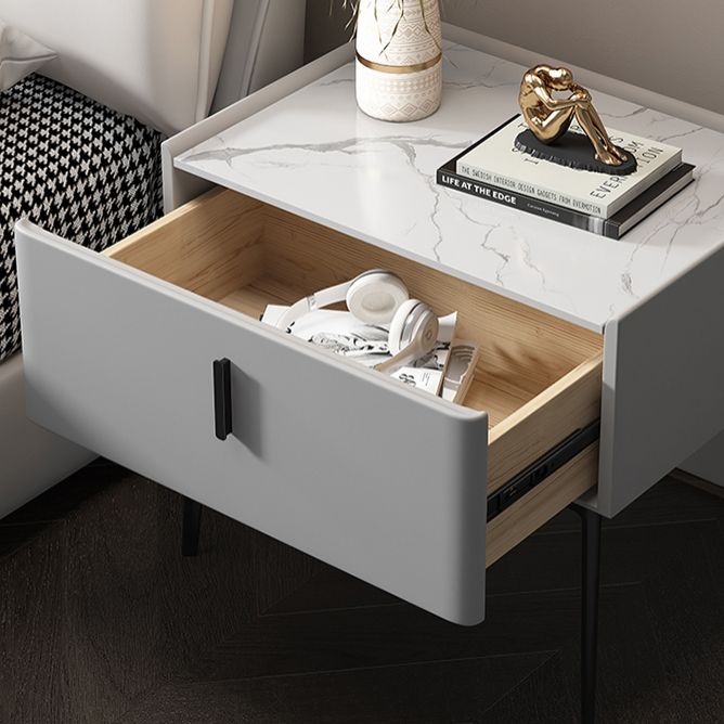 2-Drawer Nightstand with 4 Legs 20" Tall Stone Top Night Table