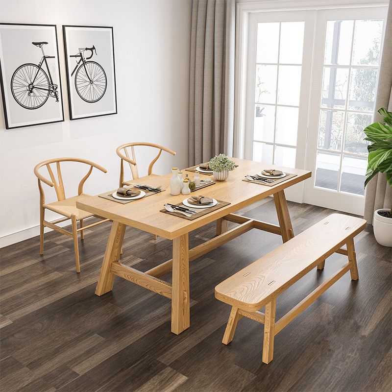 Modern Pine Wood Table for Restaurant Rectangle Dining Table with Trestle Base