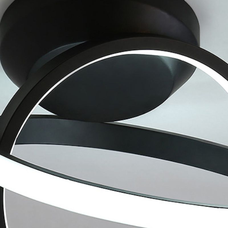 Round Shape Metal Flush Mount Light Modern Style 2 Lights Flush Ceiling Light in Black