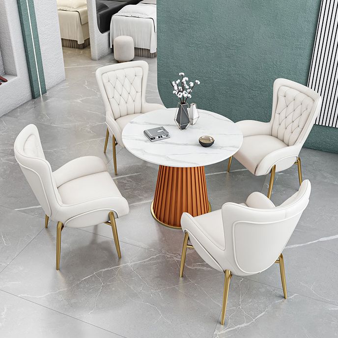 Luxury Sintered Stone Top Dining Table Restaurant Round Table with Metal Pedestal Base