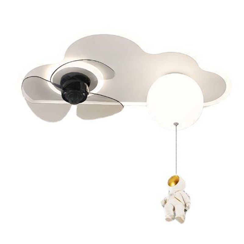 3-Blade LED Children Ceiling Fan Metallic White Globe Fan with Light for Home