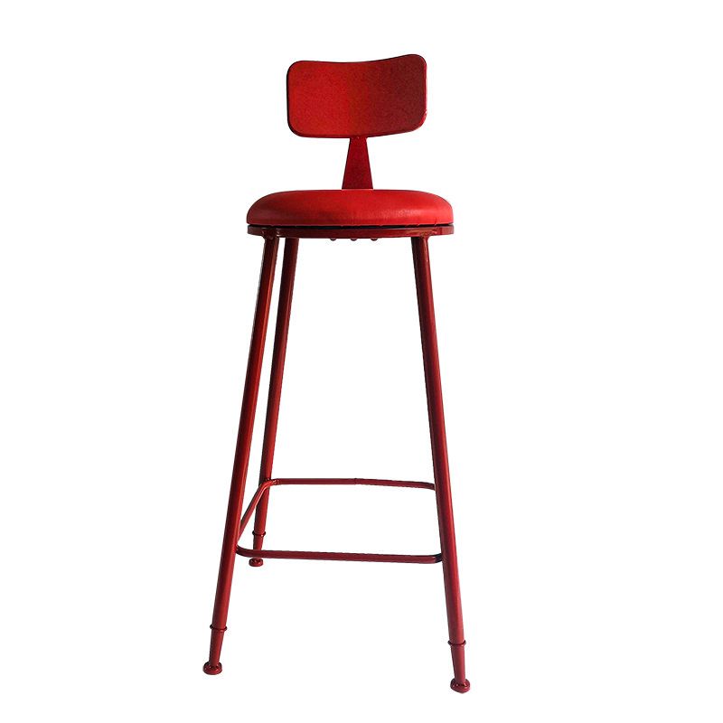 Scandinavian Metal Stool Faux Leather Round Seat Upholstered Counter Stool