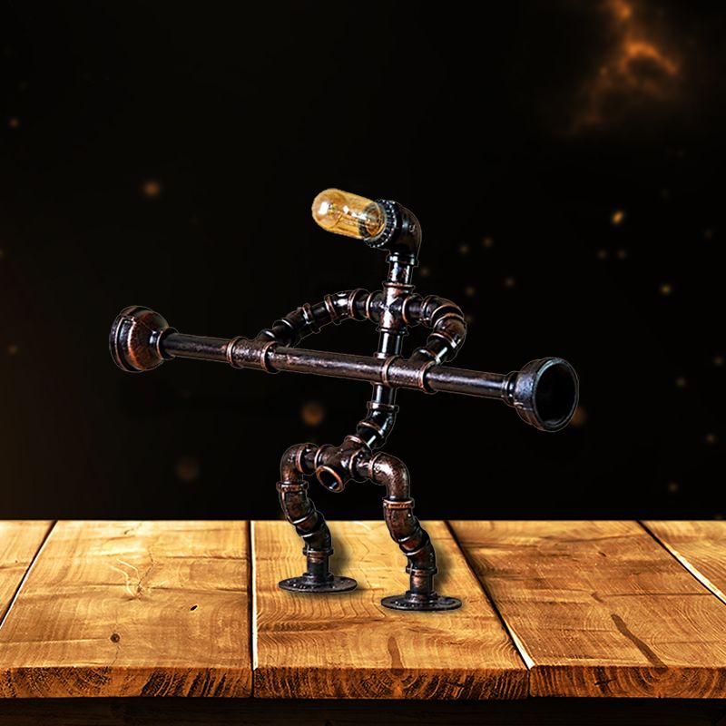 1 Bulb Iron Table Lamp Industrial Vintage Bronze Weight Lifter Design Restaurant Table Lighting with Pipe