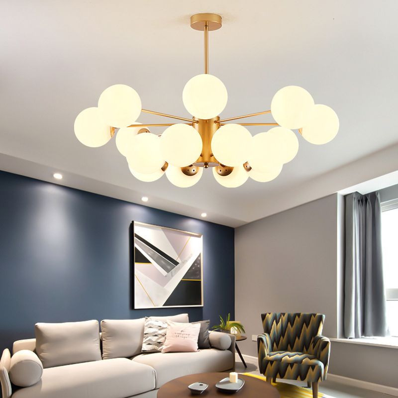 Leche de lámpara de sombra de pelota de vidrio blanco Estilo moderno Múltiples luces de la sala de estar accesorio de iluminación de la sala de estar