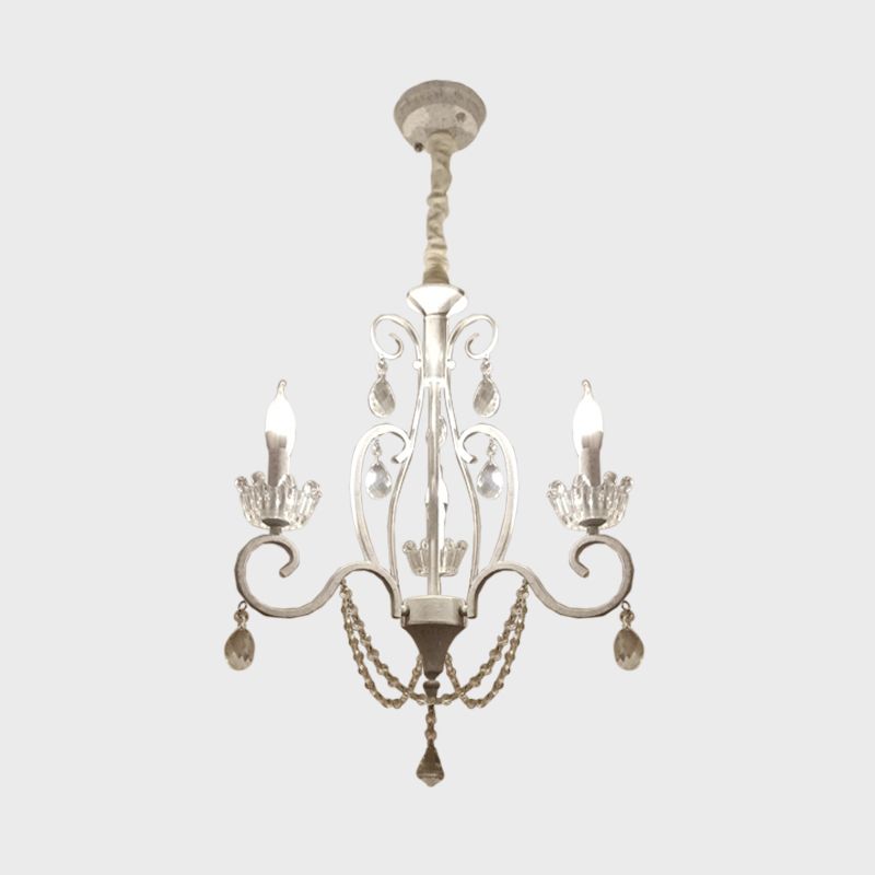 Klassiek kandelaar plafond hang armatuur 3 bollen helder kristal hanger kroonluchter in wit met scrollarm