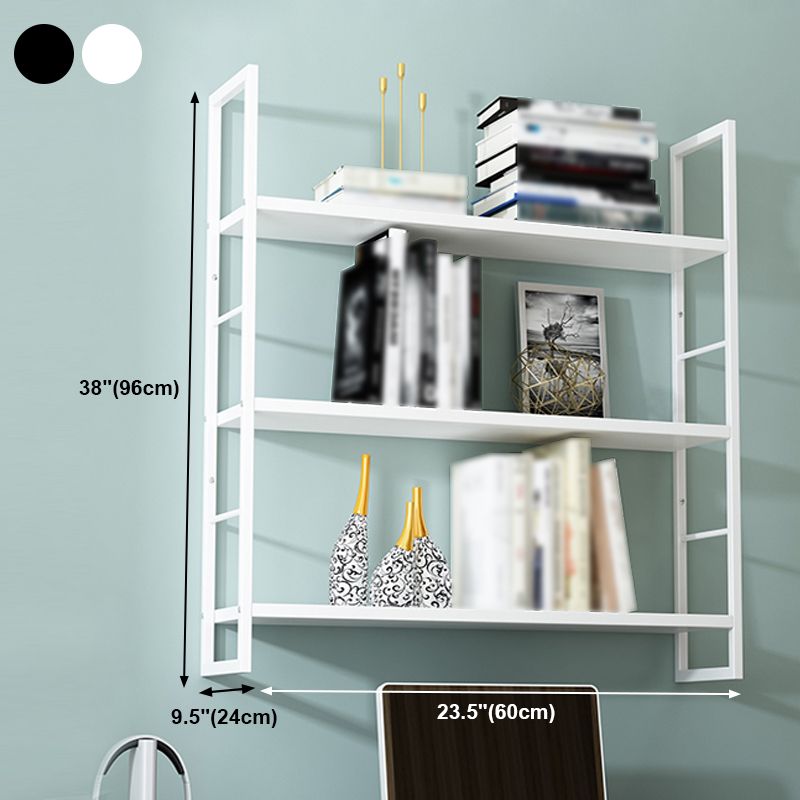 Industrial Wall Mounted Bookshelf Black and White Iron Shelf for Home