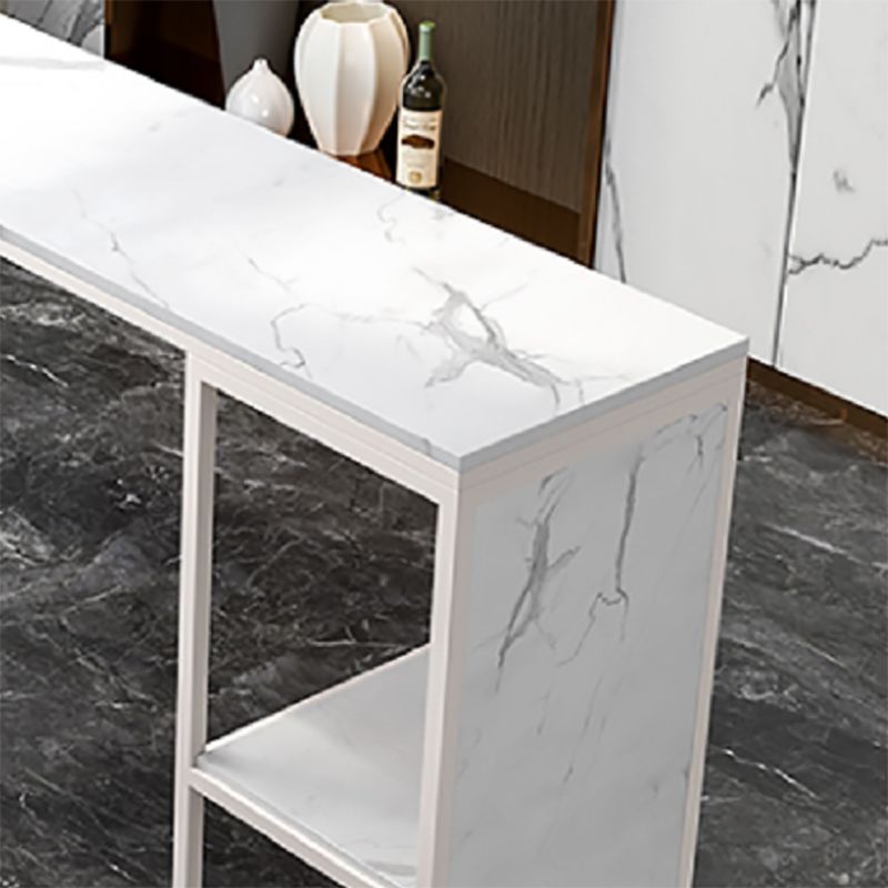 Rectangle Pub Table Faux Marble Bar Height Cocktail Table with Shelves