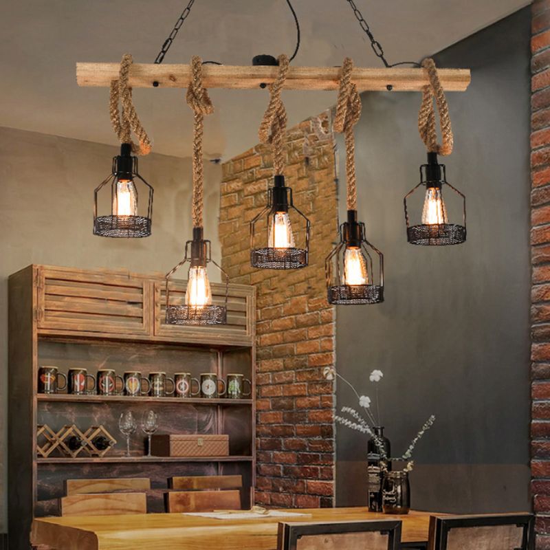 Industrial Pendant Lighting Wood Beam Island Light Fixtures for Restaurant