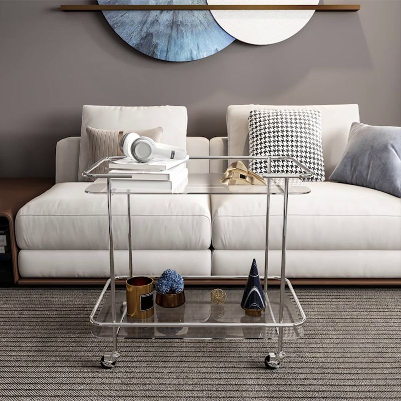 Contemporary Glass End Table with Casters Shelf Included 25.6"w Side Table