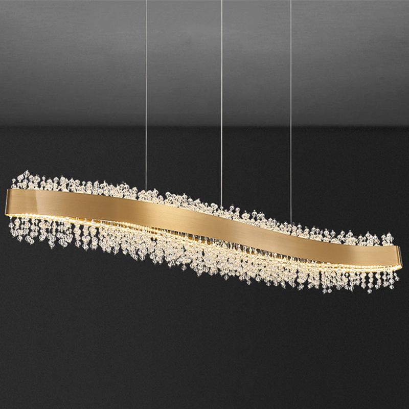 Stainless Steel Bar Island Light Post-modern Gold LED Pendant Light with Crystal Beading